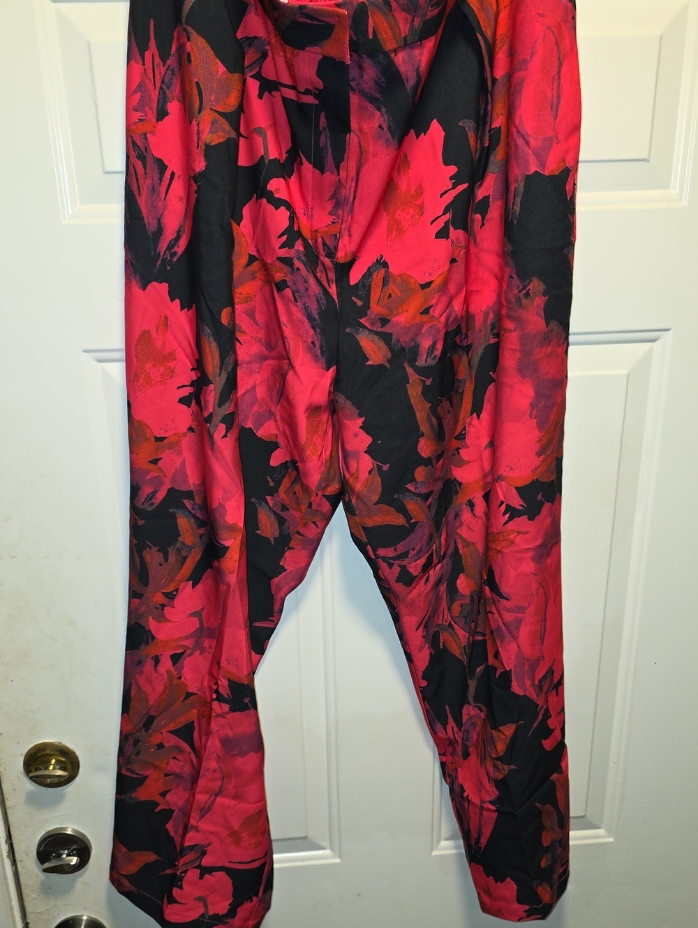 Fashion Nova Black Wide Leg Pants with Red & Fuschia Floral Print